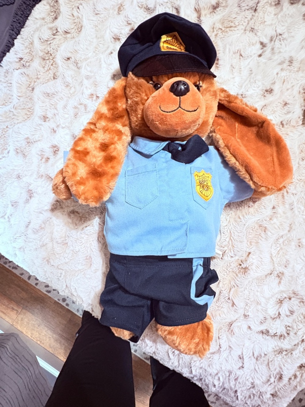 Build-A-Bear Brown Police Dog in Light Blue & Black Uniform